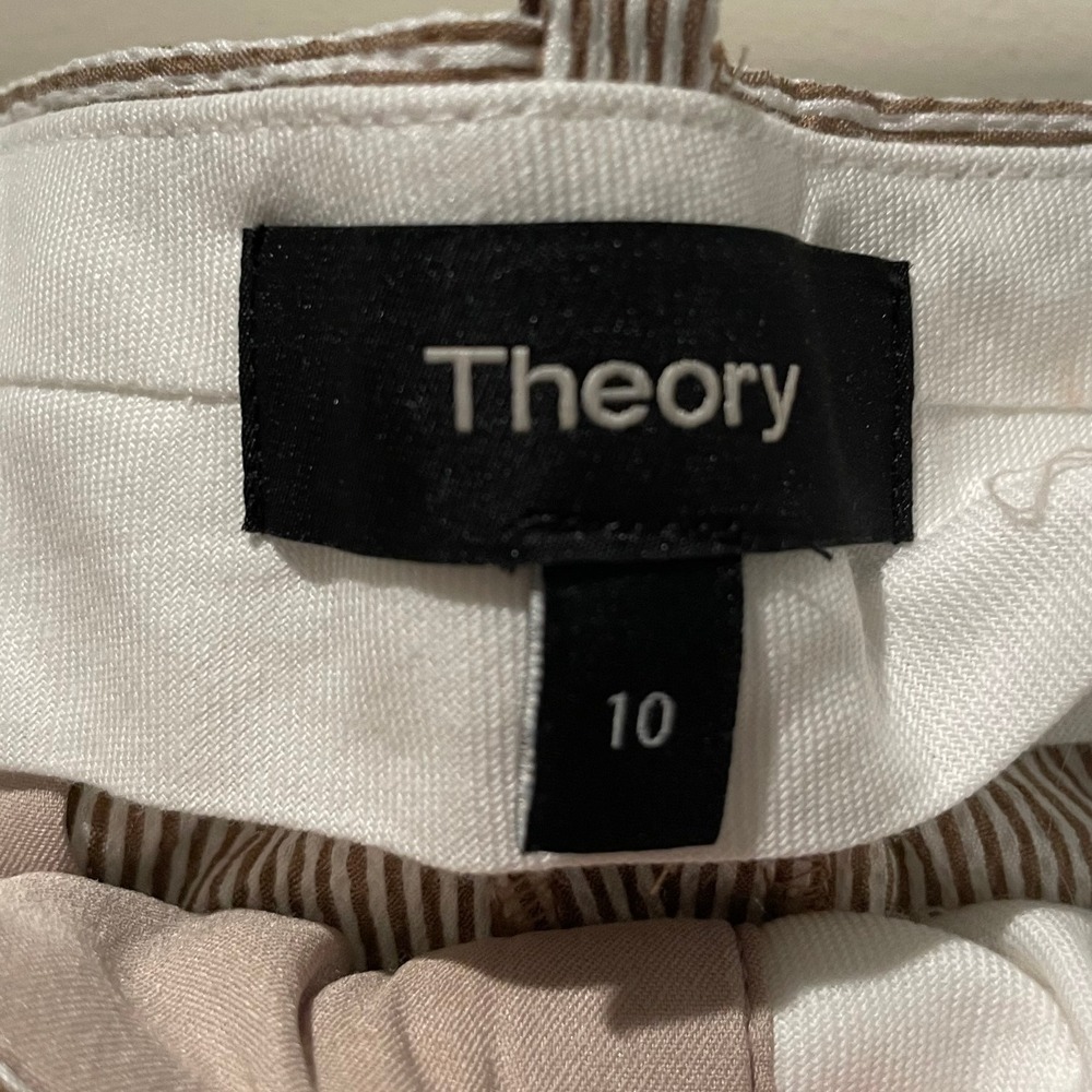 Theory Nordstrom Treeca Beige White Seersucker Striped Stretch Trousers Pants 10 - Picture 8 of 9